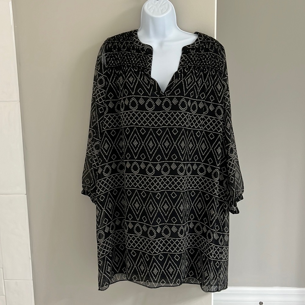 Madewell Black Print Sheer Sleeve Mini Dress